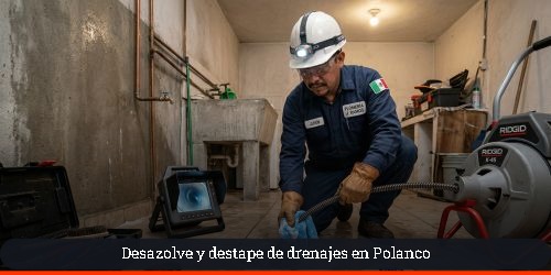 Inspección de tuberías con cámara de video y desazolve en Polanco